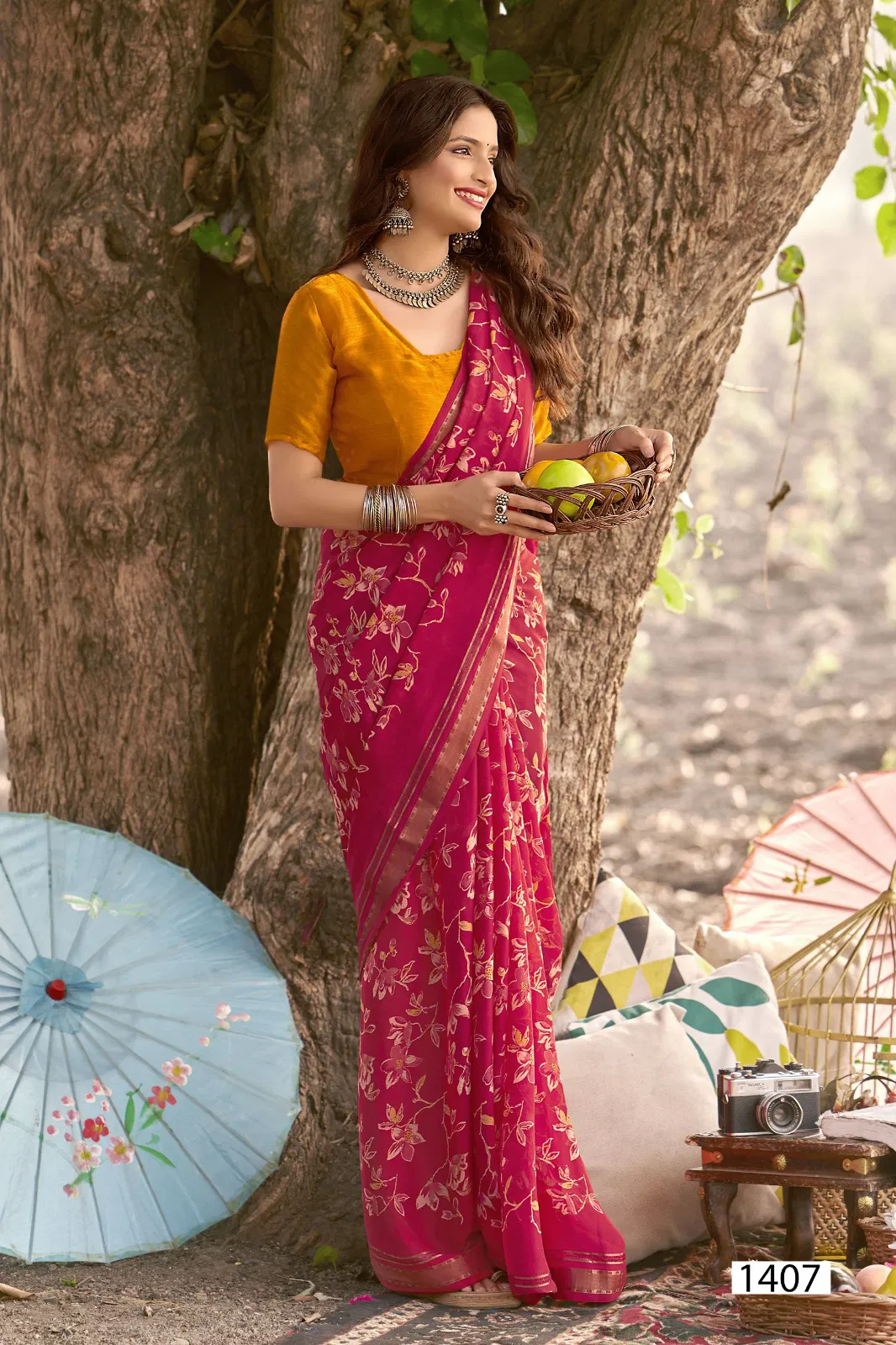 Komalika Vol 2 By Vallabhi Moss Georgette Printed Daily Wear Saree Exporters In India